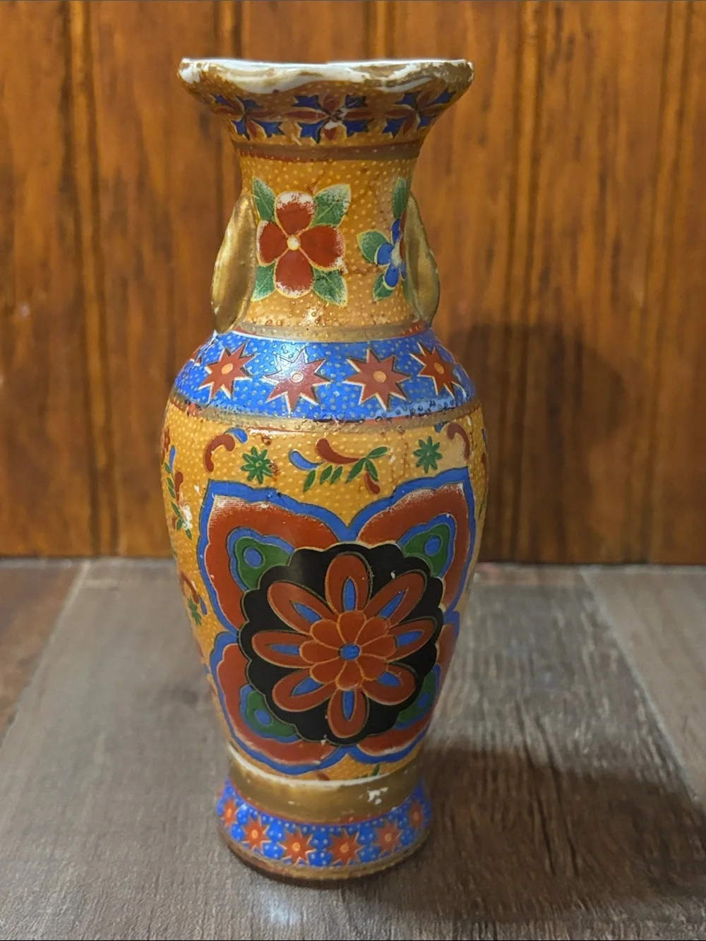 Decorative Gold Floral Cloisonné Vase - Multicolor